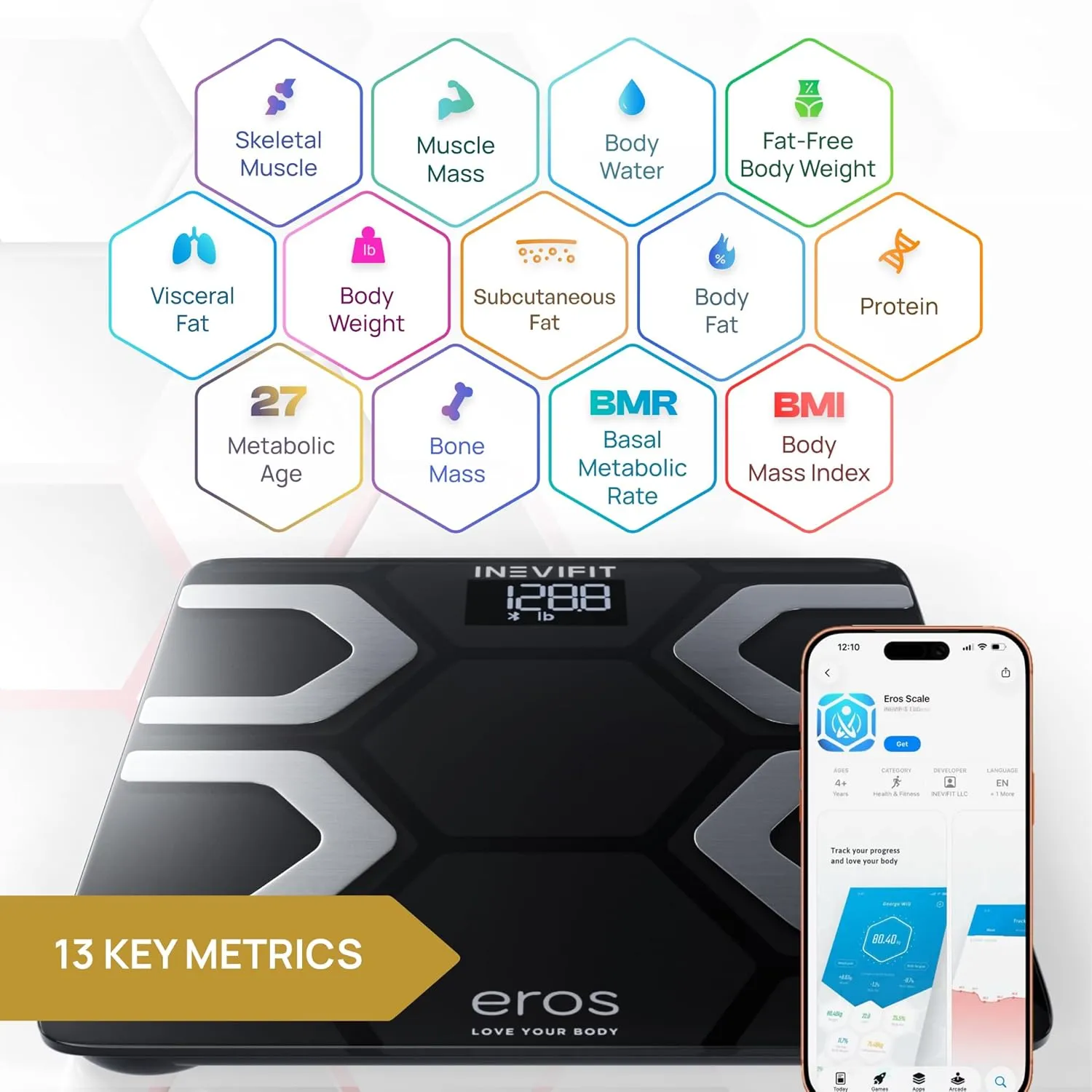 INEVIFIT smart scale 13 key body composition metrics